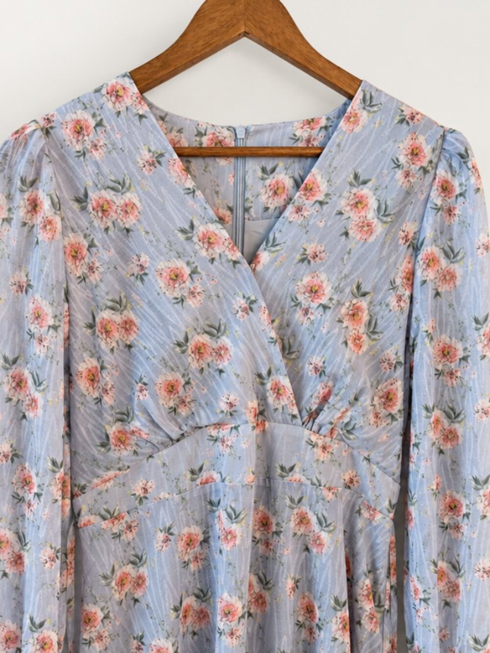 Vintage Blue Floral Midi Dress Sz Small /6
